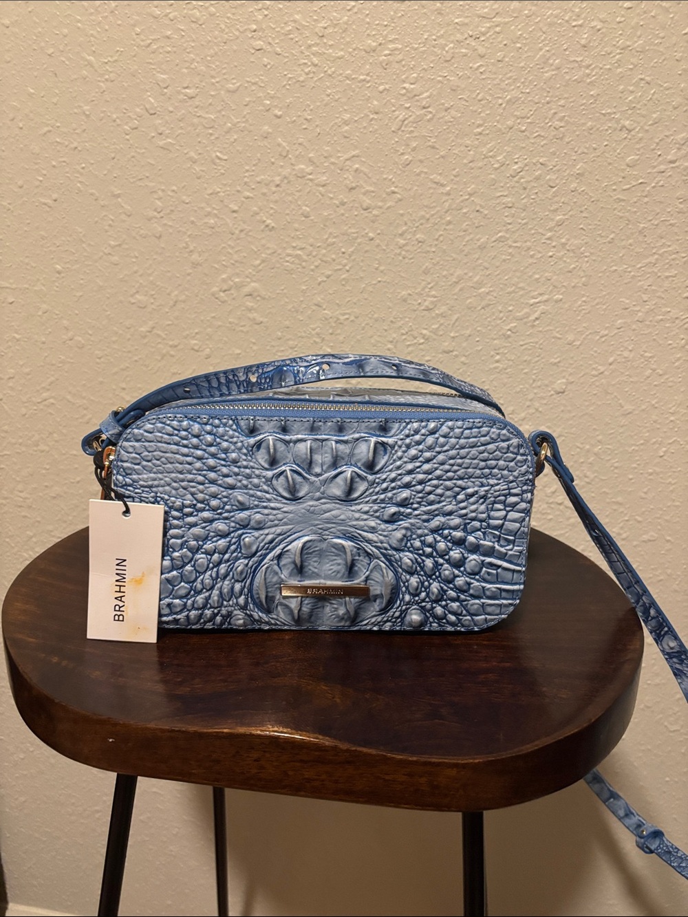 Brahmin Blue Croc-Embossed Leather Crossbody